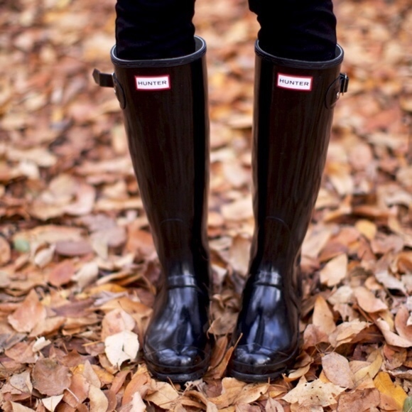 glossy black rain boots
